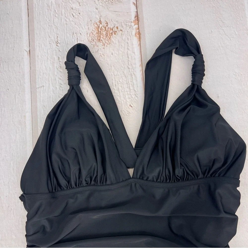 One Piece Swimsuit Deep V Neck Tummy Control Ruched V Back Classic‎ Bathing Suit - Picture 6 of 16